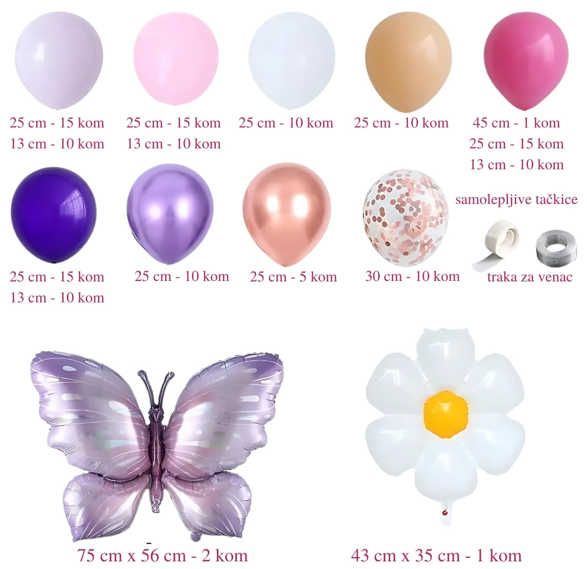 Ljubičasto-rozi leptir set balona
