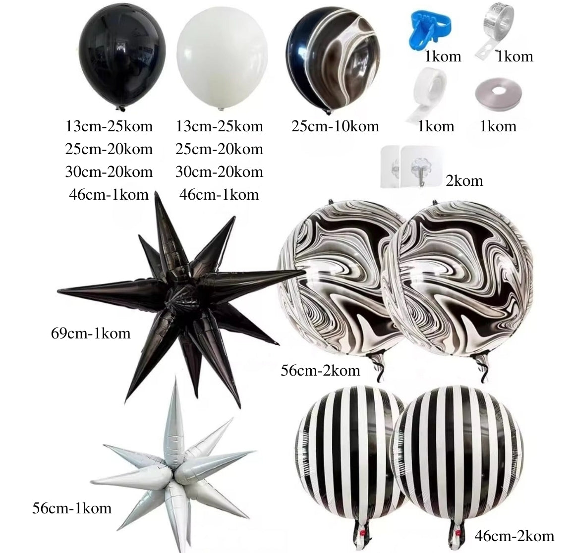 Crno-beli mermerni set balona
