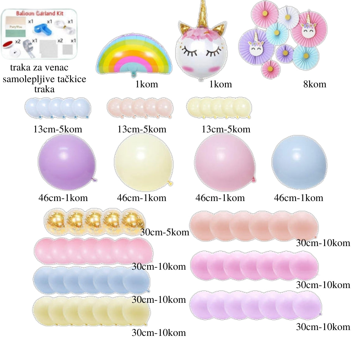 Nežni jednorog set balona