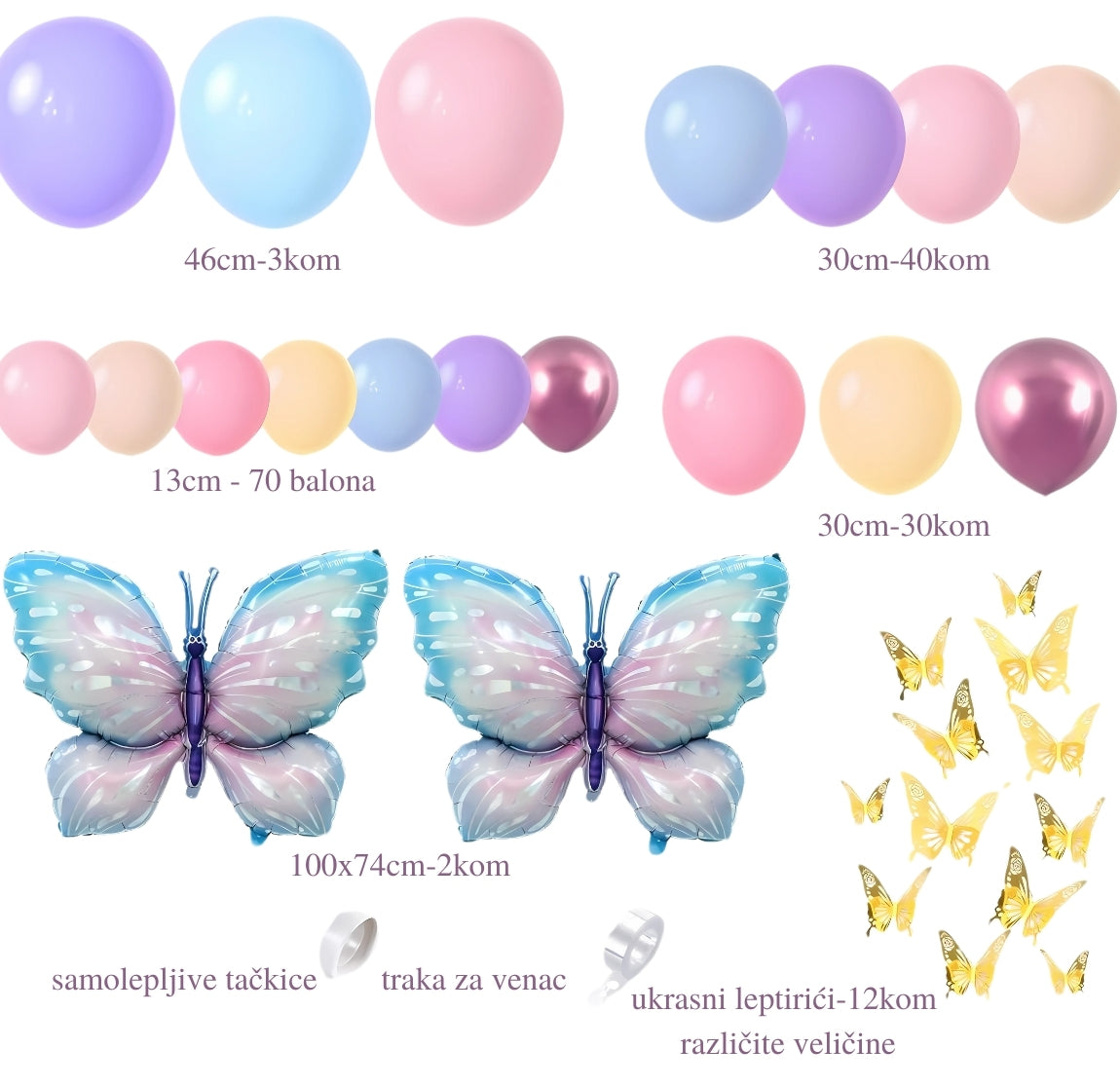Pastelni leptir set balona