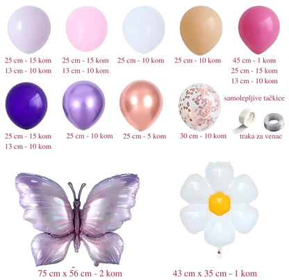 Ljubičasto-rozi leptir set balona