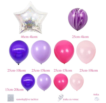 Ljubičasti mermerni set balona