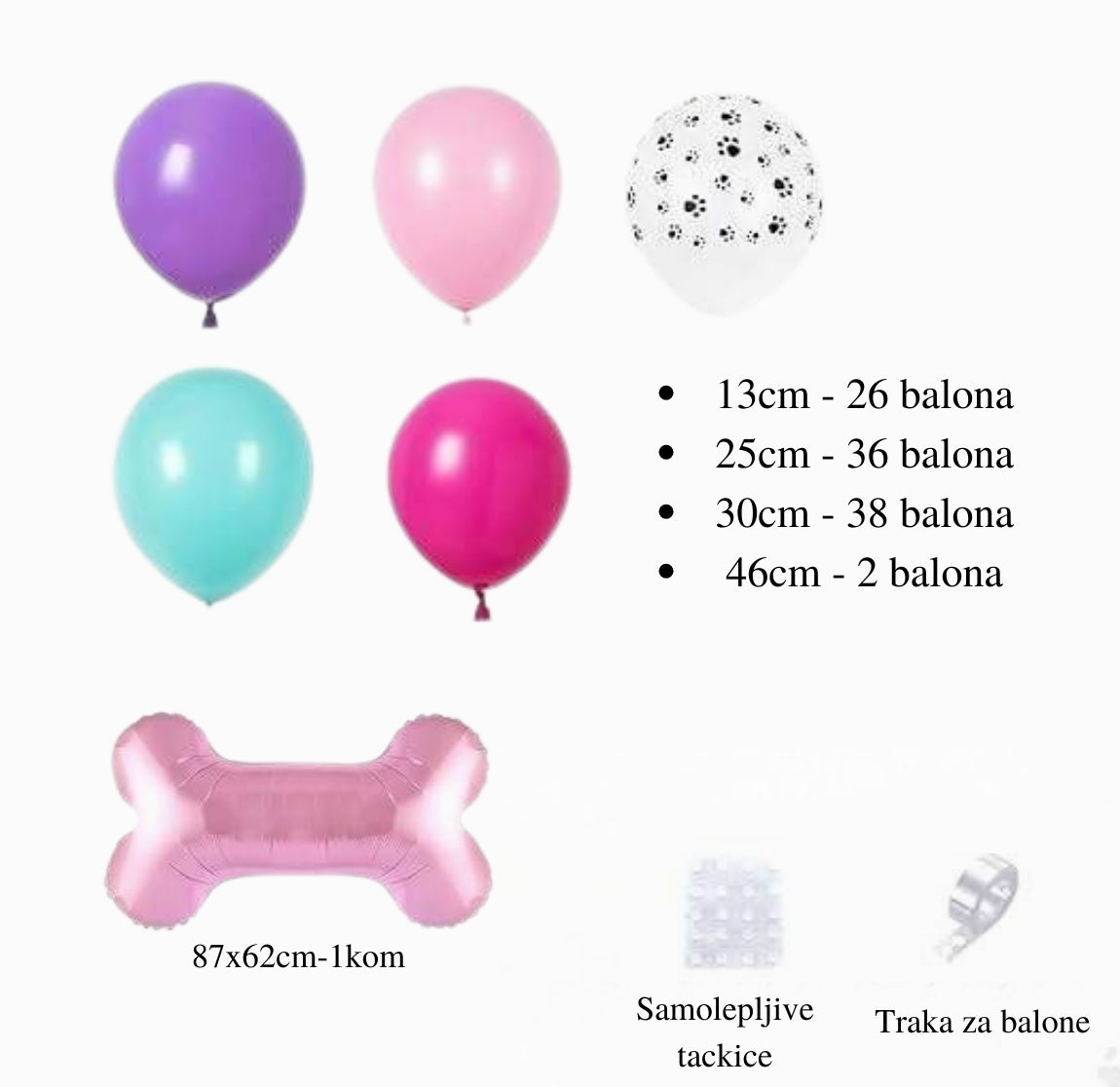 Šape set balona - rozi